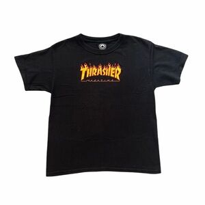 Thrasher Black Tee with Flame Logo